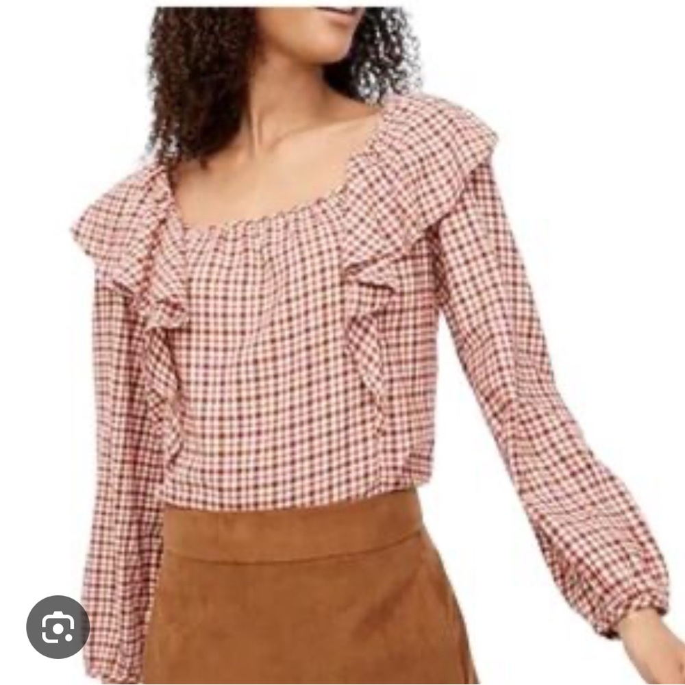 J. Crew Factory Red Plaid Ruffle Blouse